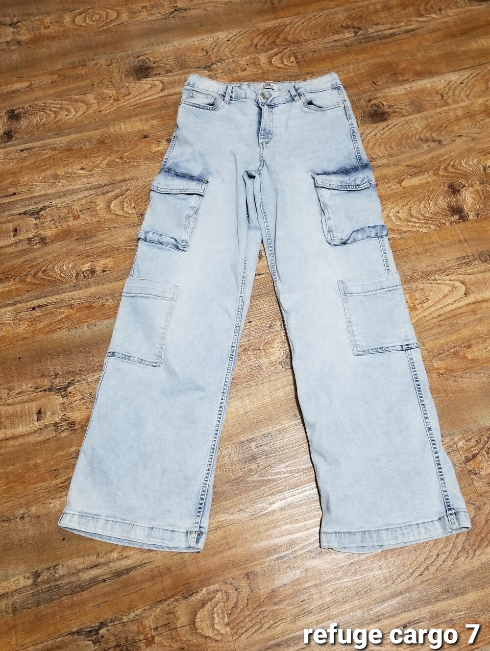 Refuge Light Stone Wash Cargo Jeans - Pale Blue Relaxed Fit 7